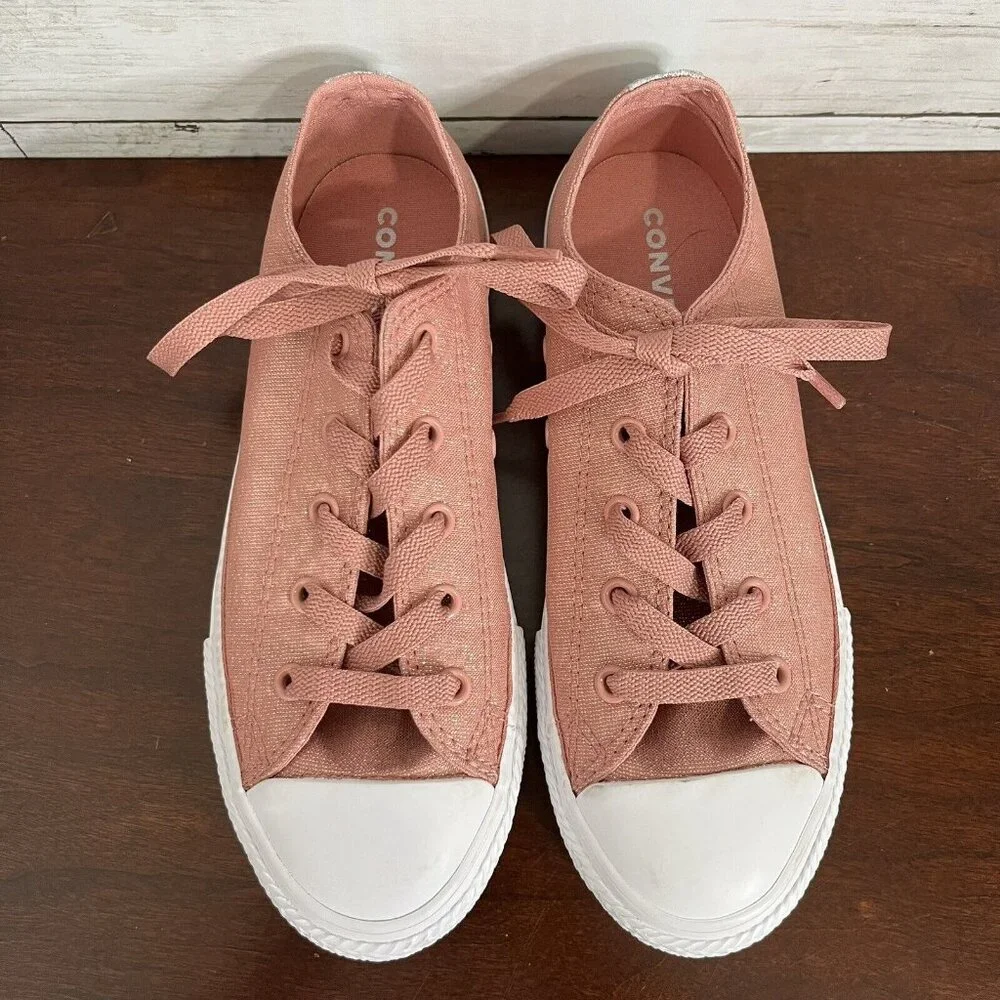 Converse All Star Junior Girls Metallic Sparkle Sneaker Shoes Size 2 Pink MINT